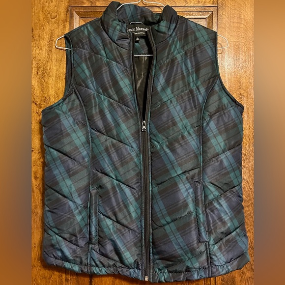 jason maxwell Jackets & Blazers - Jason Maxwell Black and Teal Plaid Quilted Vest